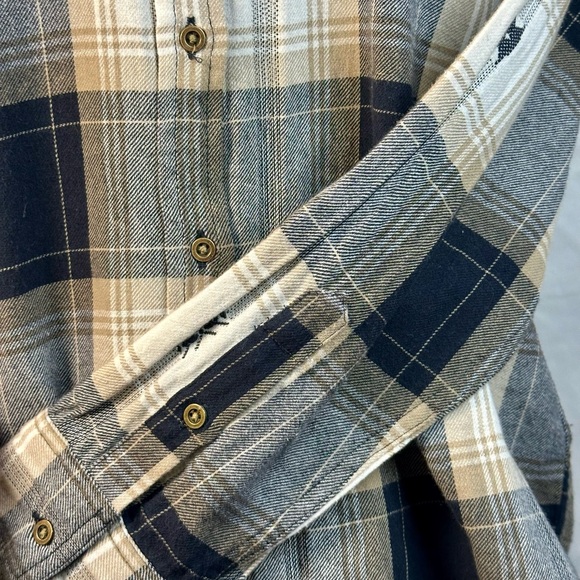 Women’s Button-Down Navy and Cream Plaid Shirt with Stud Shoulders Accents - Picture 7 of 15